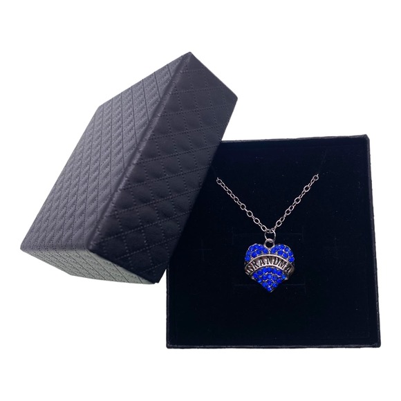 Imitation Blue Sapphire Grandma Rhinestone Cubic Zirconia Heart Necklace - Picture 4 of 4